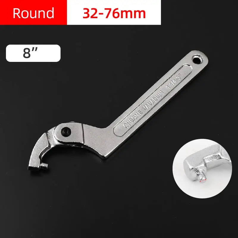 Verstellbarer Schraubenschlüssel mit Hakenschlüssel und rundem Kopf aus Stahl