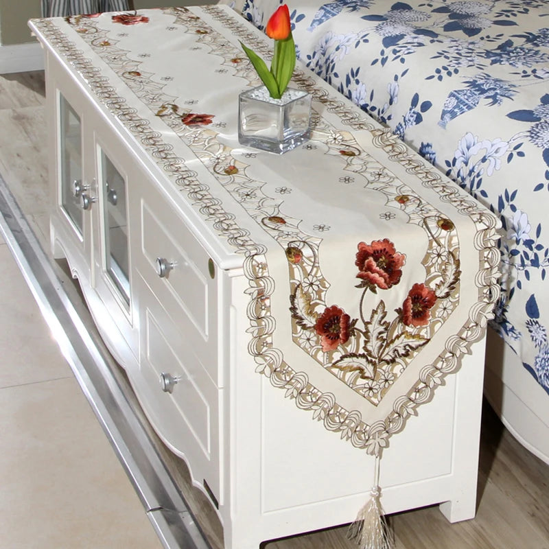 Vintage Blumenspitze Tischläufer/Tischdecke – Durchscheinende Gaze Deko Varianten