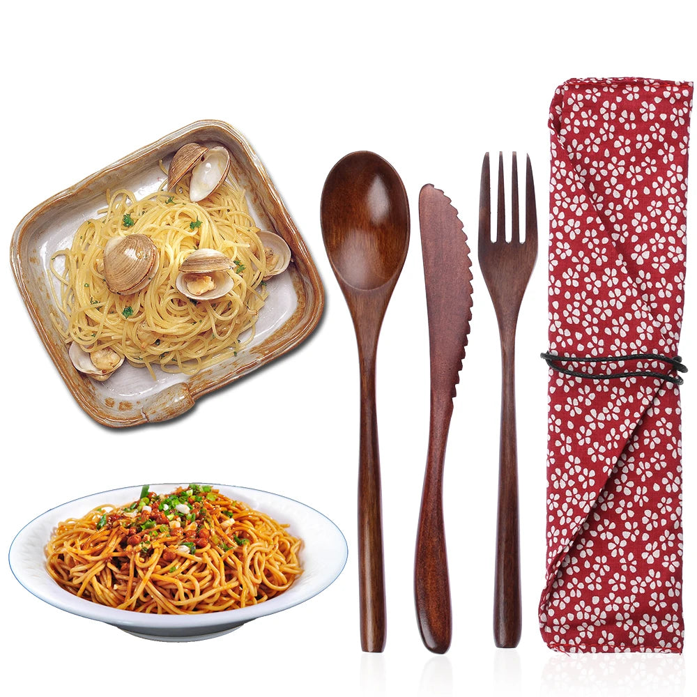 Bambus Besteck Set mit Tasche – wiederverwendbar für Schule & Unterwegs-Yabubest - Home & More