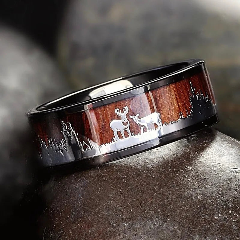 Elegante Herren Edelstahlring 8mm mit Bernstein Inlay