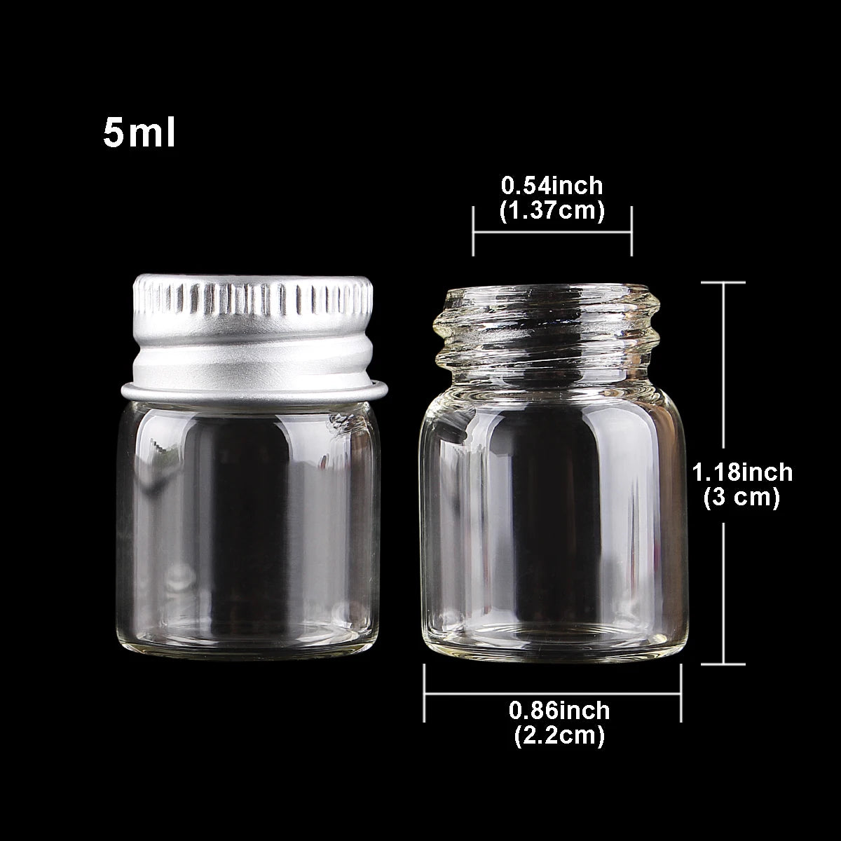 10 Stück Mini Glasflaschen mit Aluminiumdeckel 5 bis 30 ml in 9 Größen