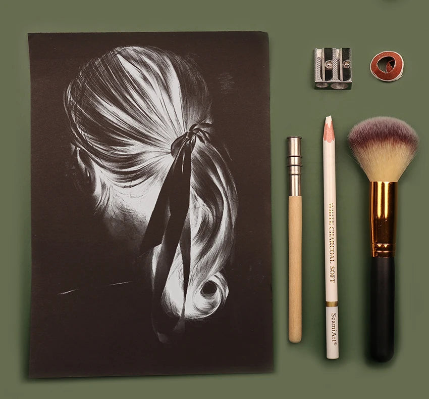 Set 3 Kohlestifte Weiß Weich Mittel Hart für Skizzen und Kunst-Yabubestshop