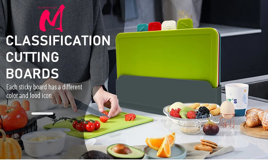 Anti Bakterielle Kunststoff Schneidebretter mit Halter Set spülmaschinenfest
