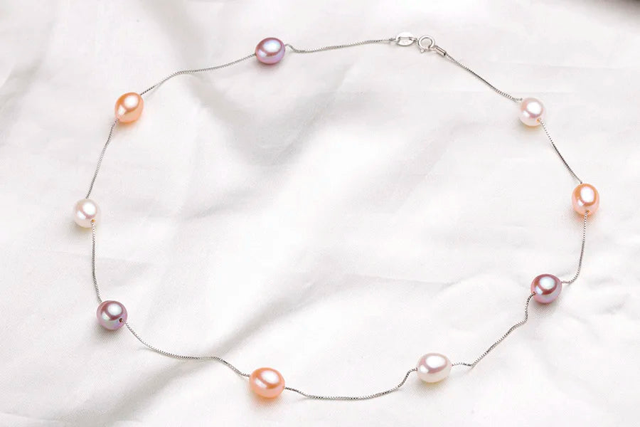 Schmuckset Halskette und Armband mit natürlichen Süßwasserperlen in Silber-Yabubest - Home & More