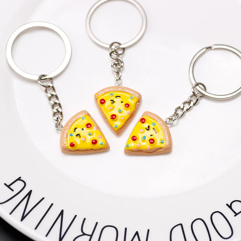 Unisex 6-teilig Schlüsselanhänger Set mit süßem Pizza-Anhänger Metalllegierung