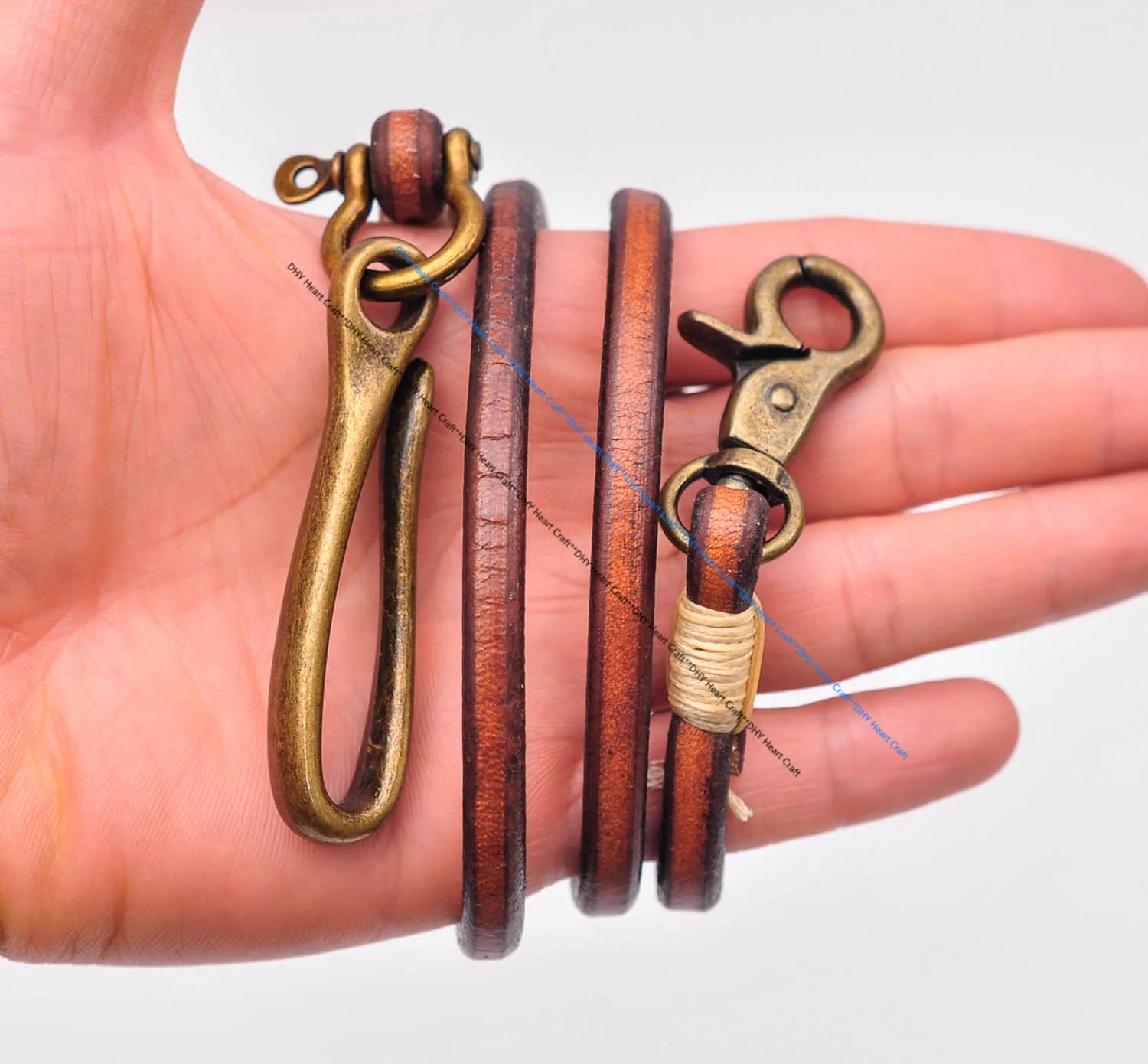 Handgemachter brauner Leder Schlüsselanhänger lange Brieftaschenkette-Yabubest - Home & More