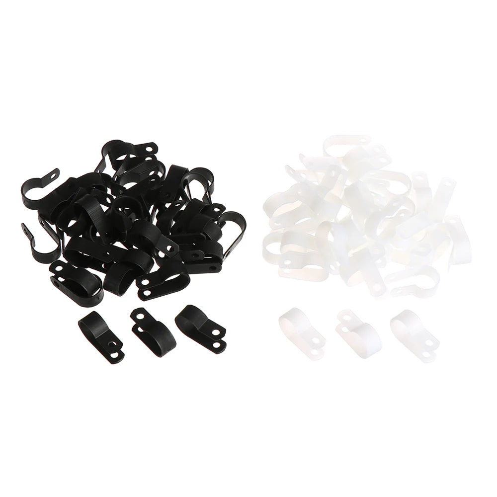 100x R-Typ Nylon Kabelklemmen Schwarz – Kabel Befestigung - Organisation