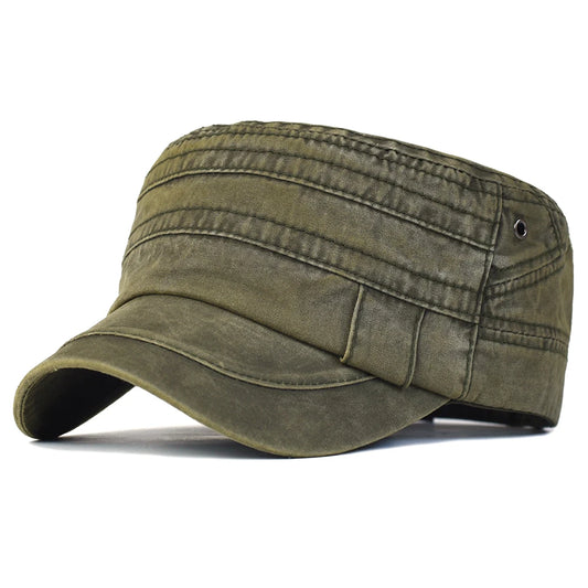 Casual Baumwolle Flacher Hut Militär Cap Einstellbar Unisex Vintage