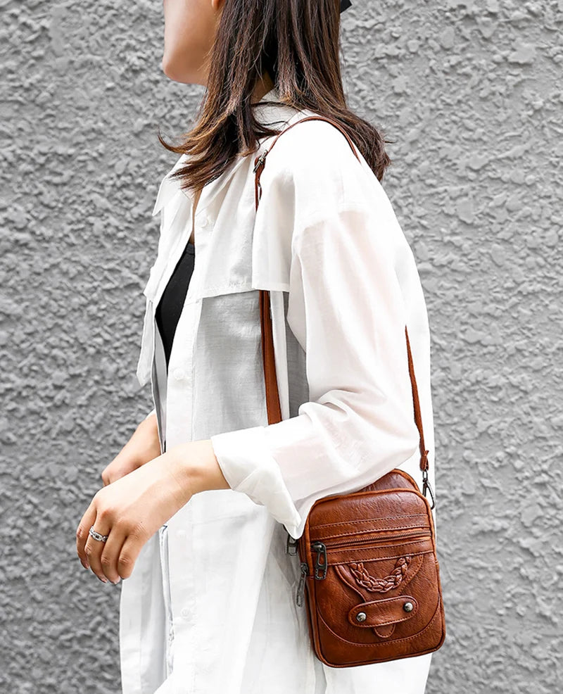 Vintage PU Leder Umhängetasche für Frauen kleine Crossbody Tasche