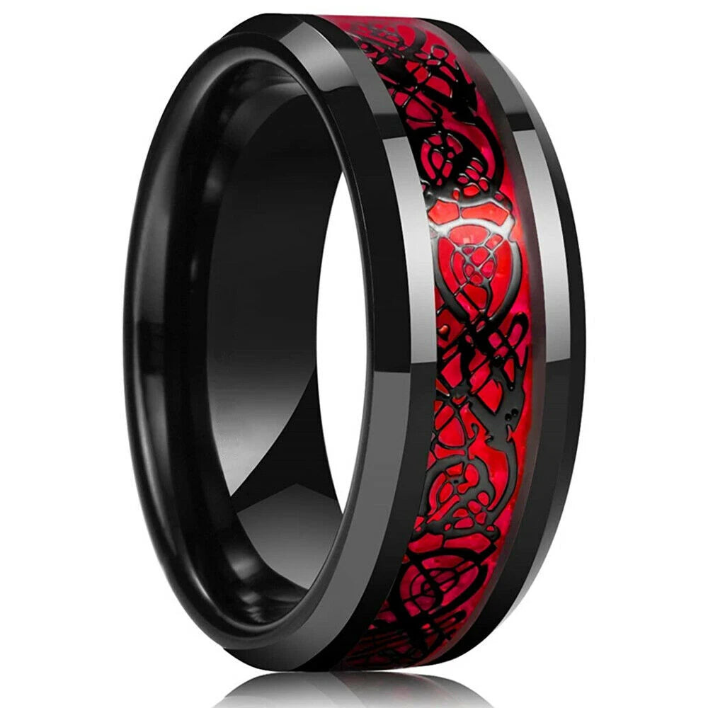 Herren Edelstahlring 8 mm mit keltischem Drachen Inlay 21 Farben Größe 6 bis 13-Yabubest - Home & More