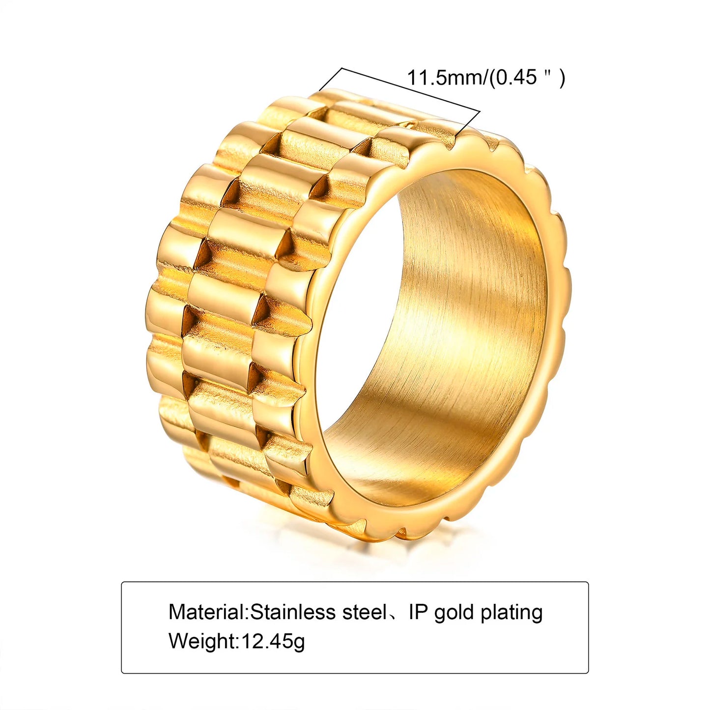 11mm Goldfarbener Edelstahlring Damen Punk Fashion Schmuck
