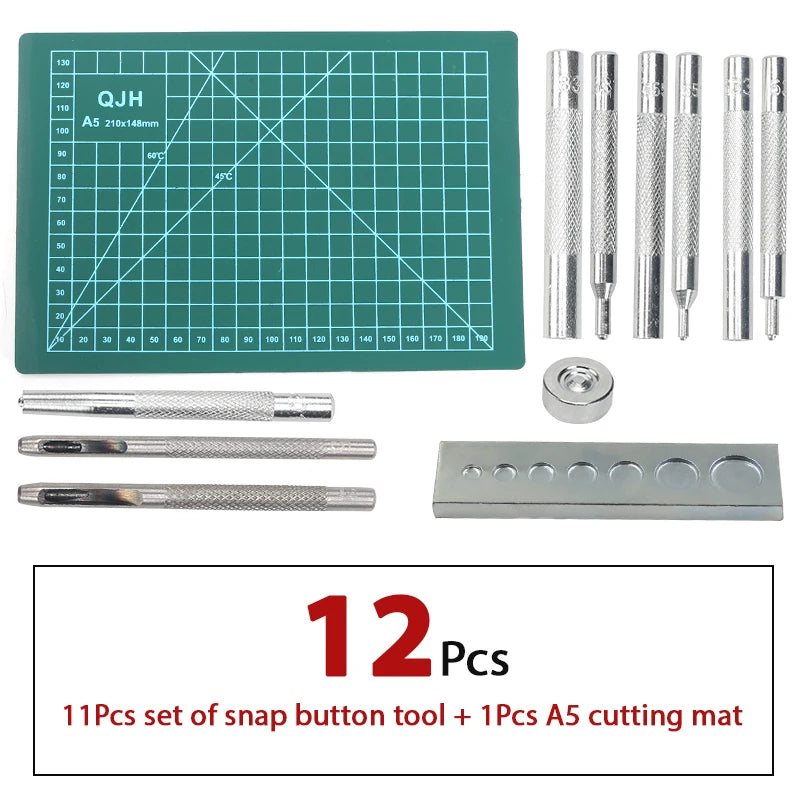 12-teiliges Leder Locher-Set mit Druckknöpfen, Nieten, Ösen und Setter