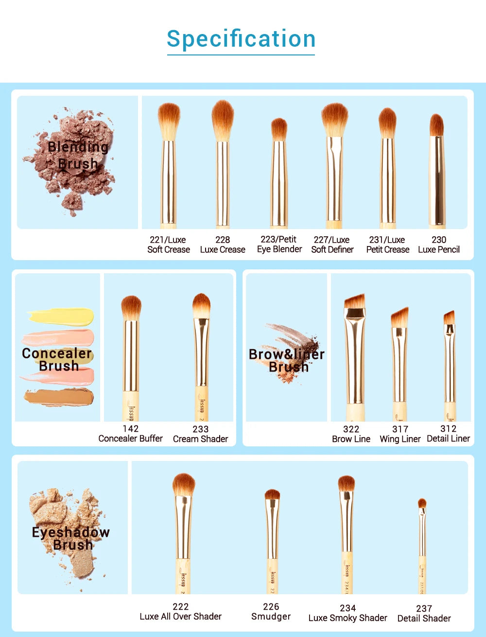 15-teiliges Bambus Make-up Pinsel Set für präzises Augen-Make-up