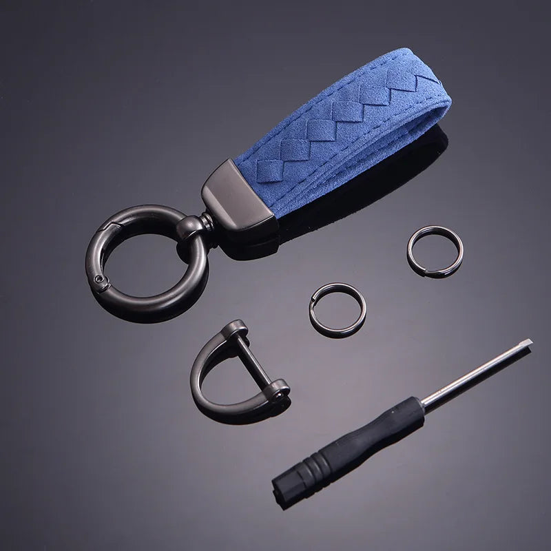 Wildleder Auto Schlüsselanhänger mit O-Schließe schwarz silber unisex