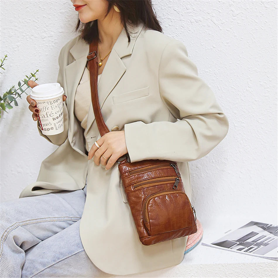 Multi Taschen Casual Schultertaschen Frauen Retro Flap Handtasche