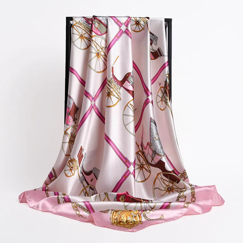 2024 seide Schal Quadrat Schal Für Frauen Drucken Stirnband Foulard Satin Hijab Haar Bands Halstuch Weibliche Kopf Wraps Bandana