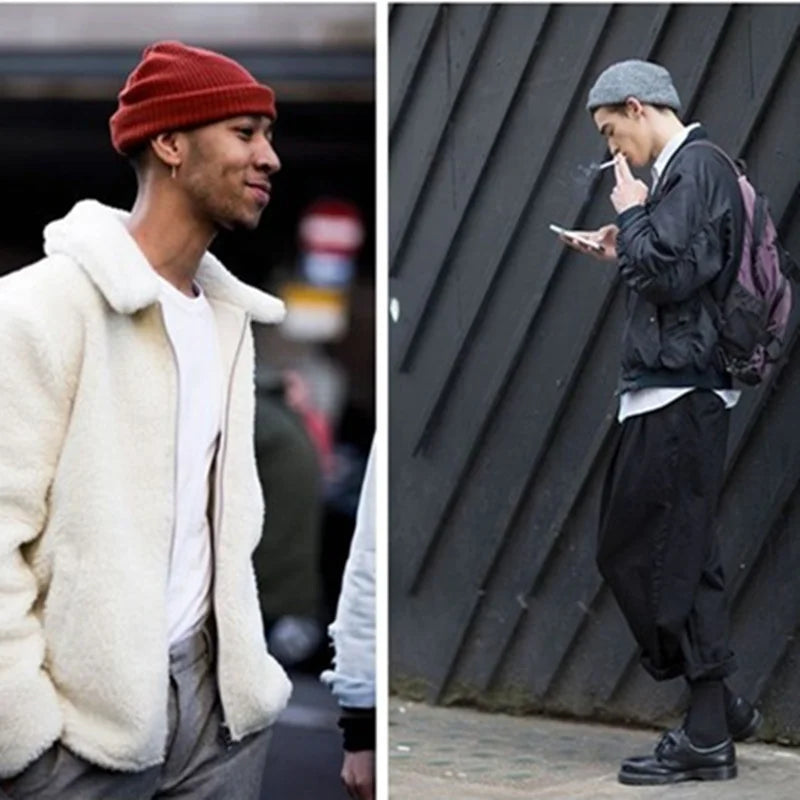 Kurze Unisex Beanie Mütze Gestrickt Winterhut Mit Brief Muster