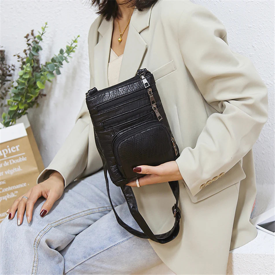 Multi Taschen Casual Schultertaschen Frauen Retro Flap Handtasche