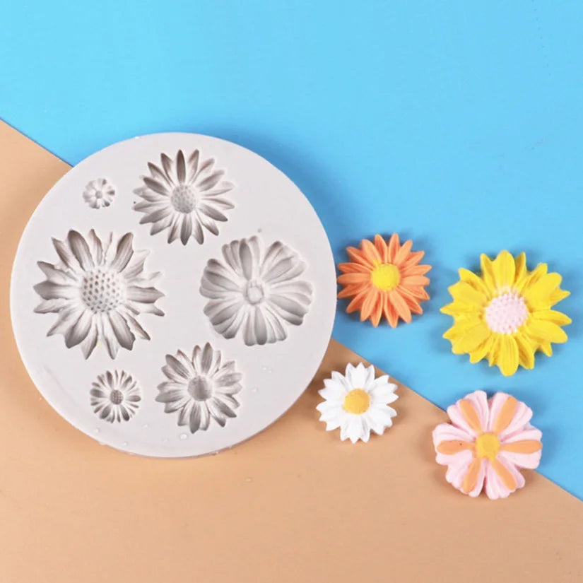Florale Silikonform für Zuckerblumen – Gänseblümchen, Rose - Chrysantheme Set
