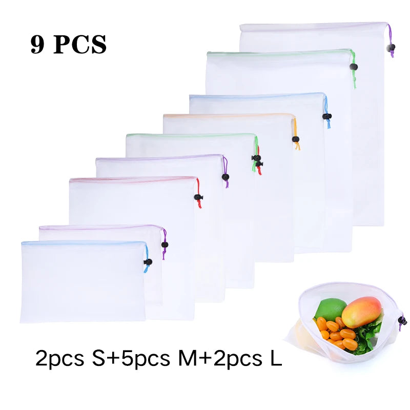 Wiederverwendbare Netzbeutel für Obst Gemüse und Spielzeug