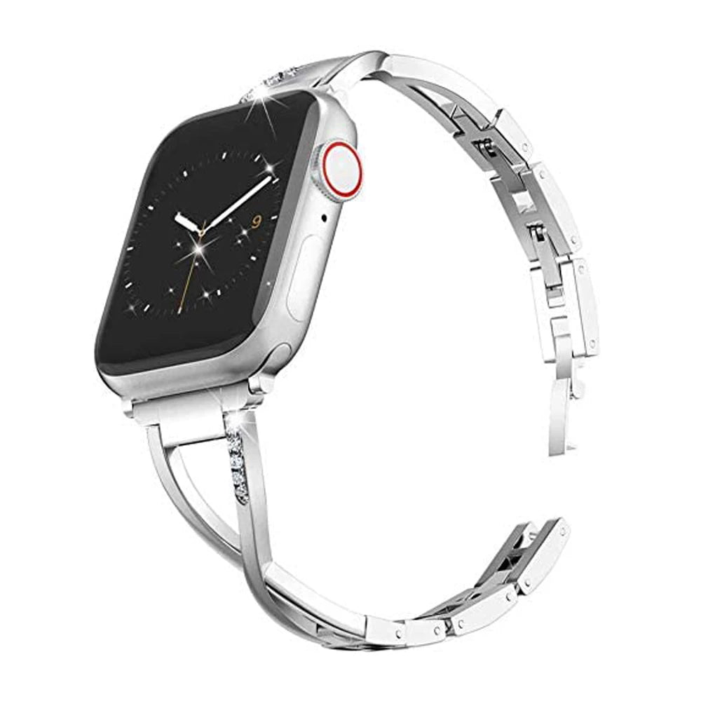 Schlankes Metall Armband f. Smartwatch 38-46mm Damen Bling Stilvoll