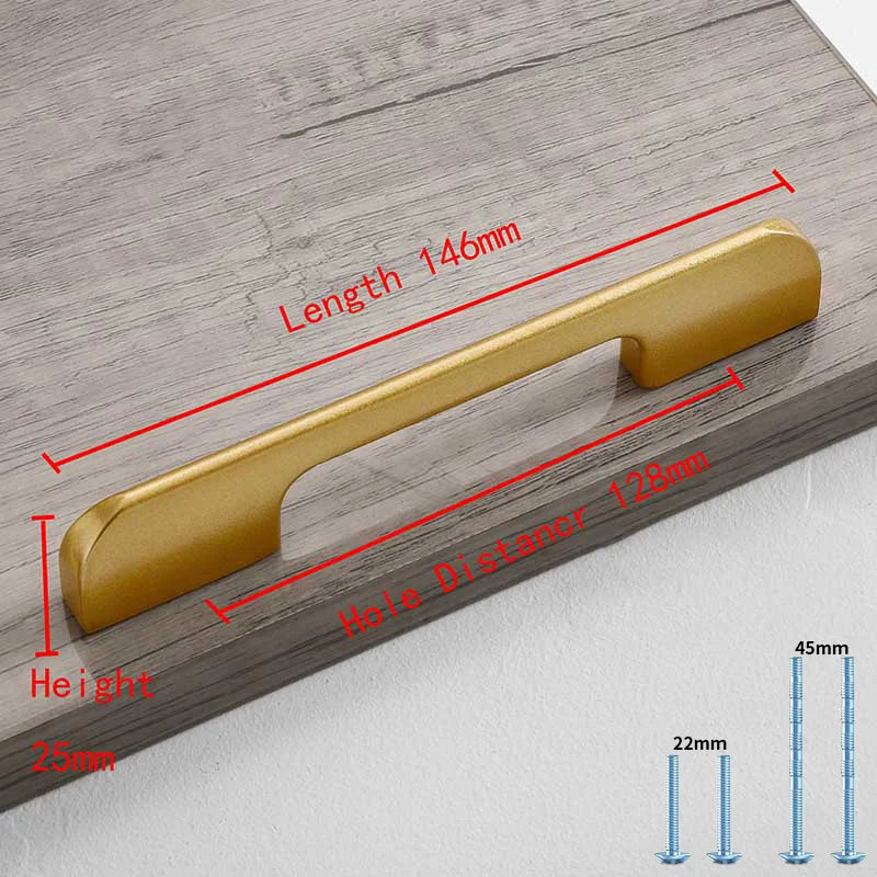 Mattgoldener Aluminium Möbelgriff 96-192mm Modern - Robust