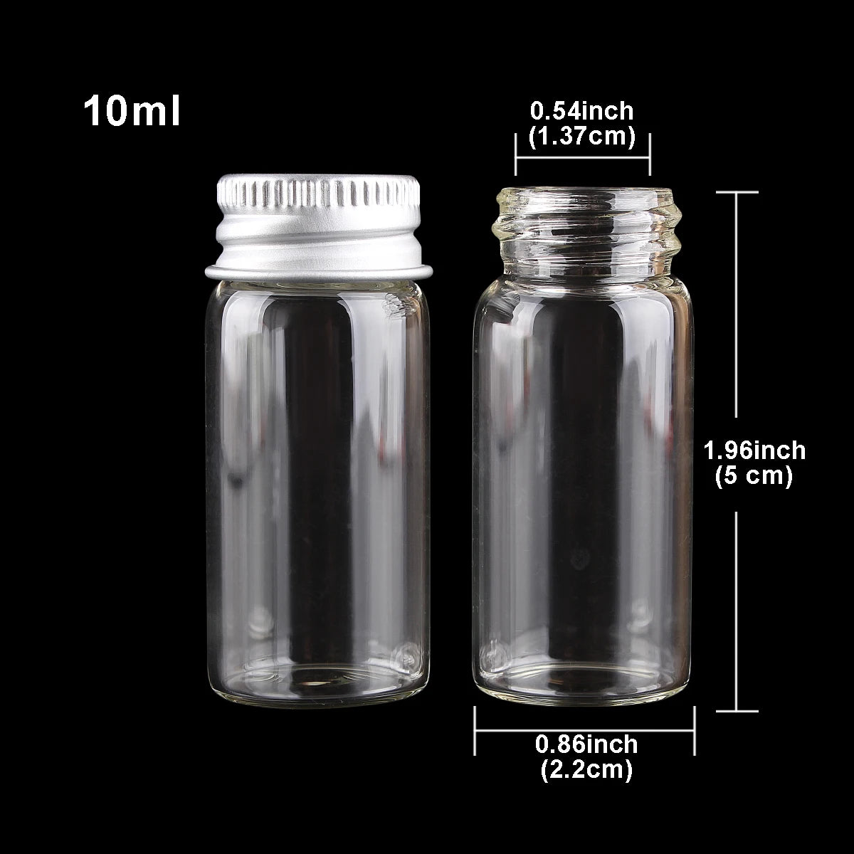 10 Stück Mini Glasflaschen mit Aluminiumdeckel 5 bis 30 ml in 9 Größen