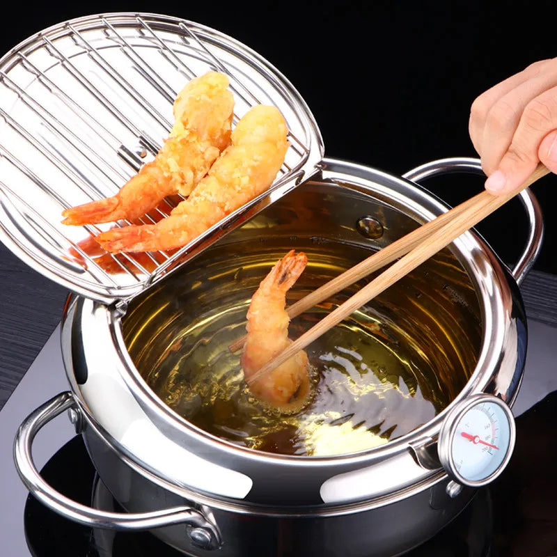Japanischer Frittier-Topf Edelstahl mit Thermometer und Deckel-Yabubest - Home & More