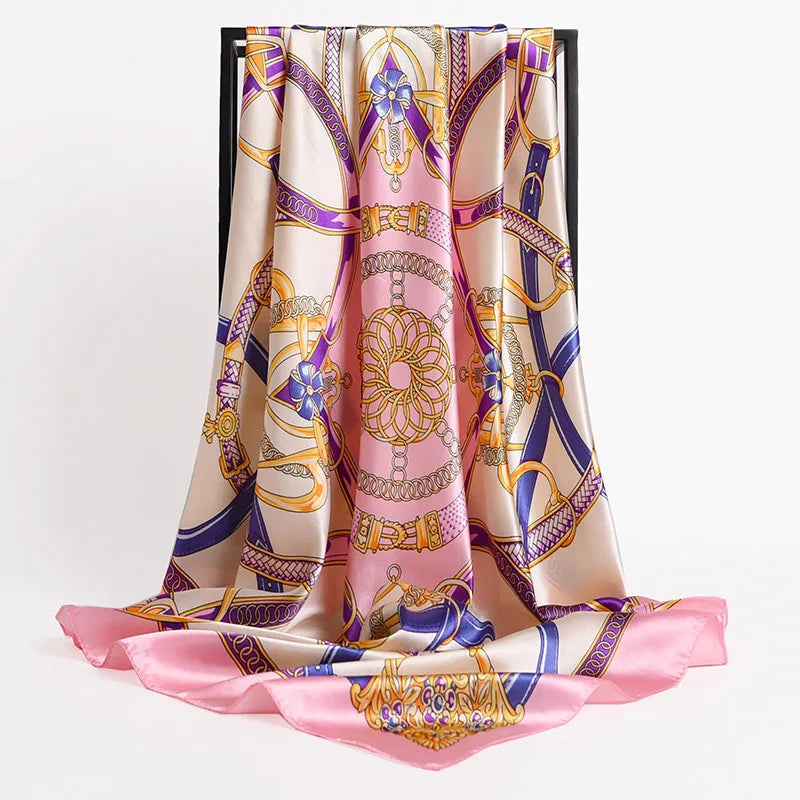 2024 seide Schal Quadrat Schal Für Frauen Drucken Stirnband Foulard Satin Hijab Haar Bands Halstuch Weibliche Kopf Wraps Bandana