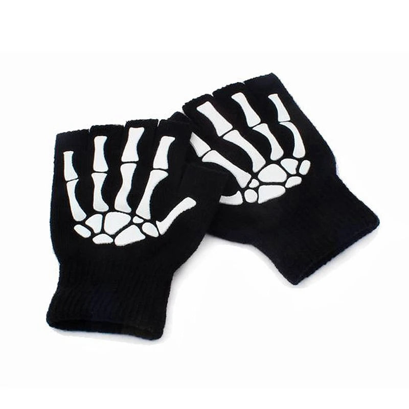 Unisex punk fingerlose Strickhandschuhe Halloween Skelett Totenkopf