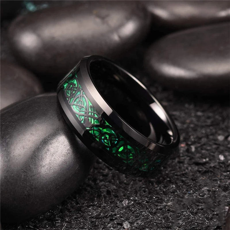 Herren Edelstahlring 8 mm mit keltischem Drachen Inlay 21 Farben Größe 6 bis 13-Yabubest - Home & More