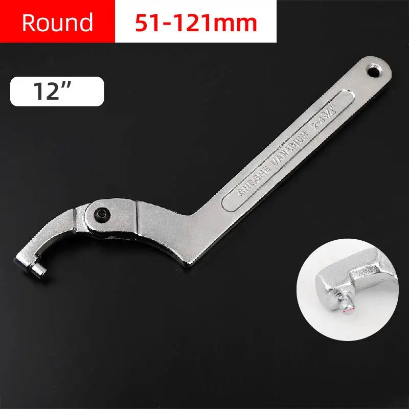 Verstellbarer Schraubenschlüssel mit Hakenschlüssel und rundem Kopf aus Stahl