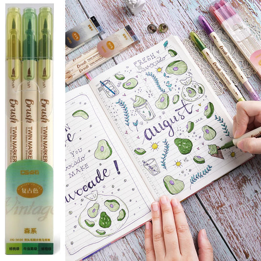 3-teiliges Set Dual-Ended Pinselmarker für kreative Aquarell Zeichnungen