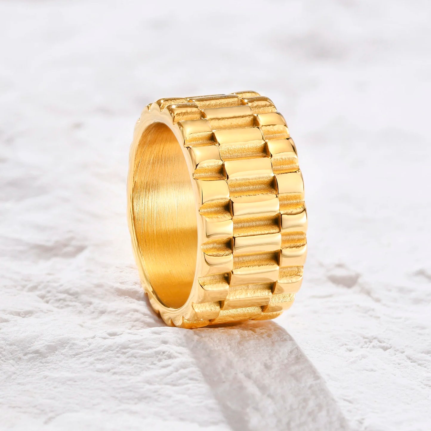 11mm Goldfarbener Edelstahlring Damen Punk Fashion Schmuck