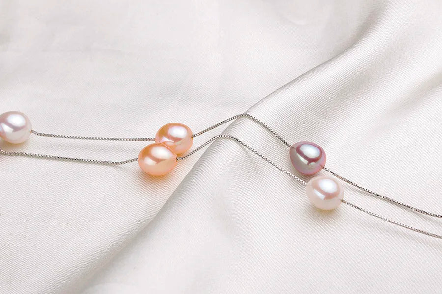 Schmuckset Halskette und Armband mit natürlichen Süßwasserperlen in Silber-Yabubest - Home & More