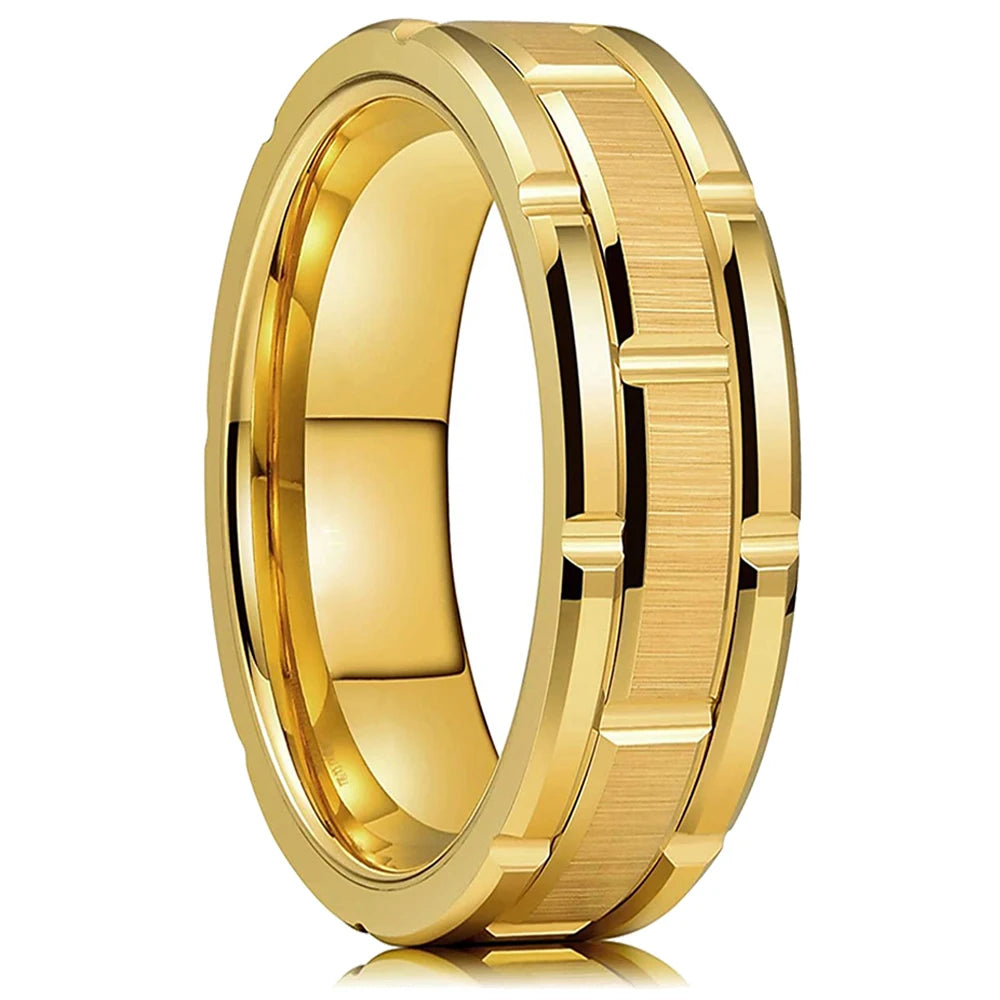 Fashio Männer Ringe Schwarz Titan Edelstahl Ringe Für Männer Frauen Ziegel Muster Finish Abgeschrägte Kante Hochzeit Ring Partei Schmuck