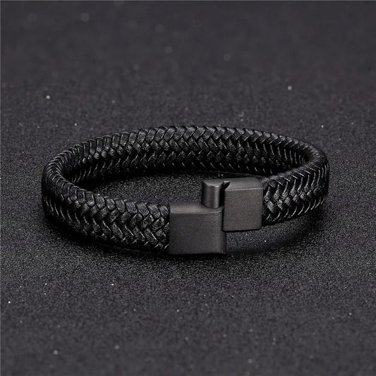 Punk Lederarmband Herren geflochten mit Magnetverschluss Edelstahl