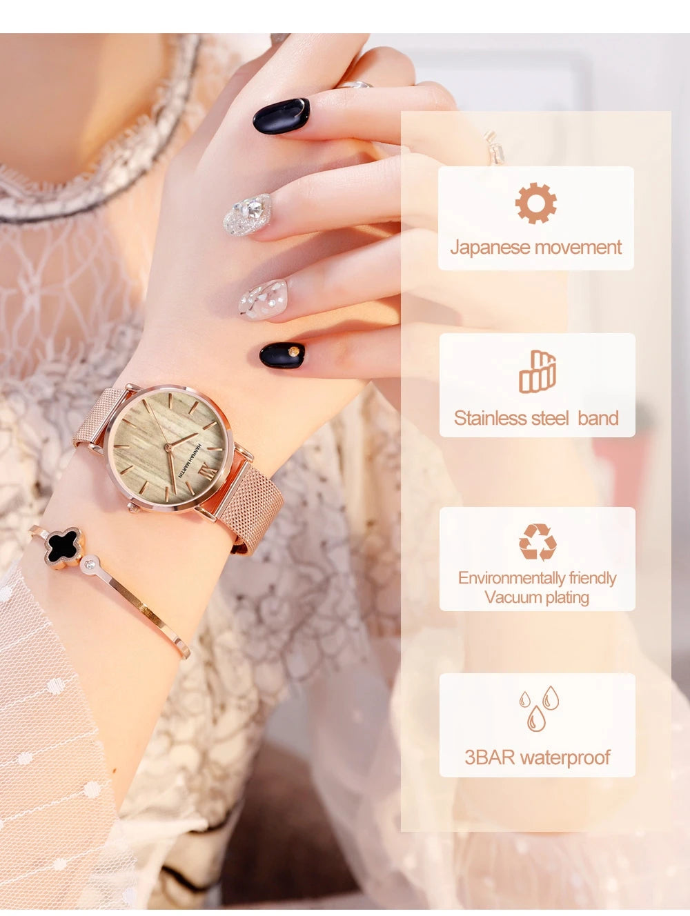 Elegante Damenarmbanduhr aus Edelstahl mit Japan Quarzwerk