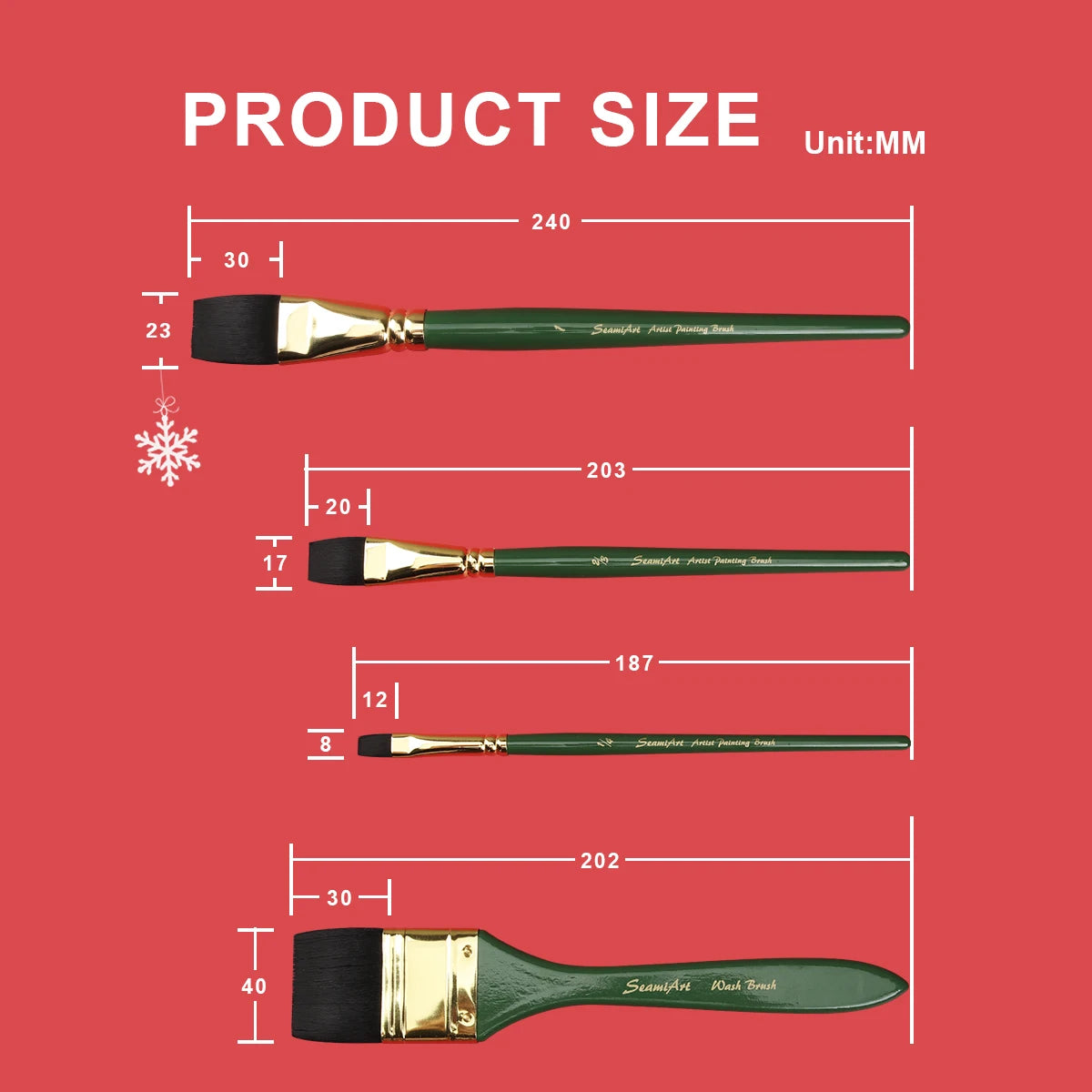 Flacher Künstlerpinsel aus Nylon mit kurzem Holzgriff für Aquarell Acryl