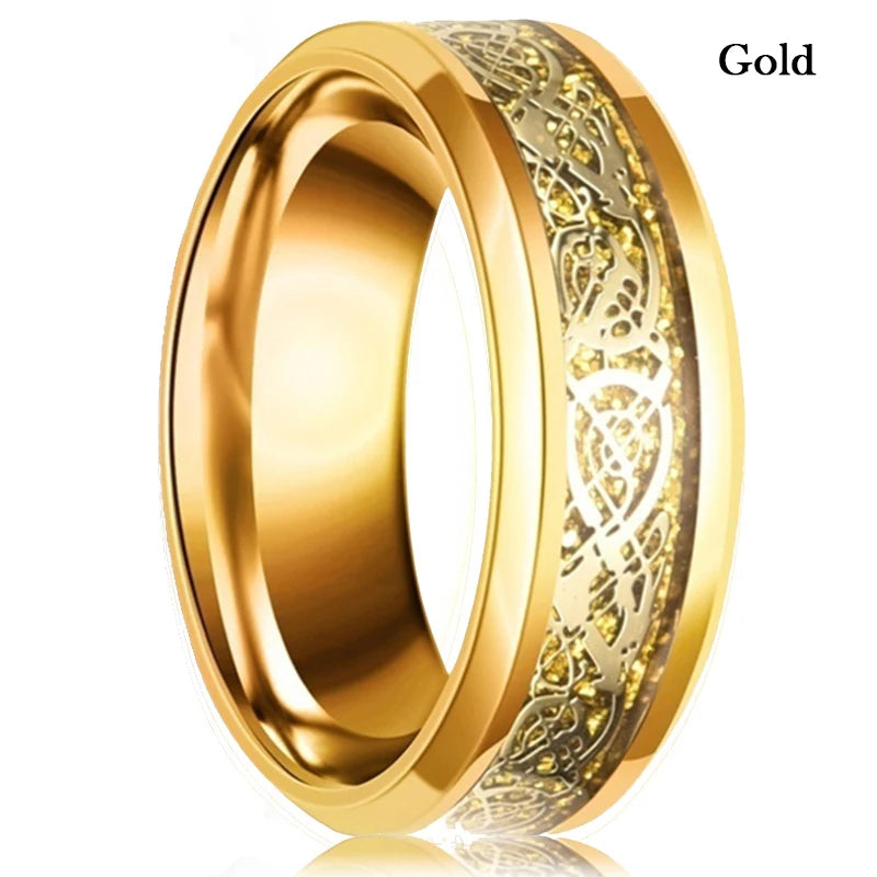 Herren Edelstahlring 8 mm mit keltischem Drachen Inlay 21 Farben Größe 6 bis 13-Yabubest - Home & More