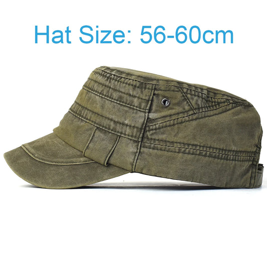 Casual Baumwolle Flacher Hut Militär Cap Einstellbar Unisex Vintage