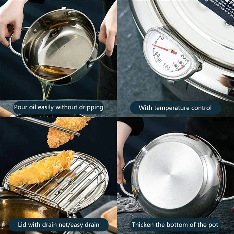 Japanischer Frittier-Topf Edelstahl mit Thermometer und Deckel-Yabubest - Home & More