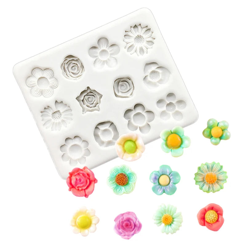Florale Silikonform für Zuckerblumen – Gänseblümchen, Rose - Chrysantheme Set