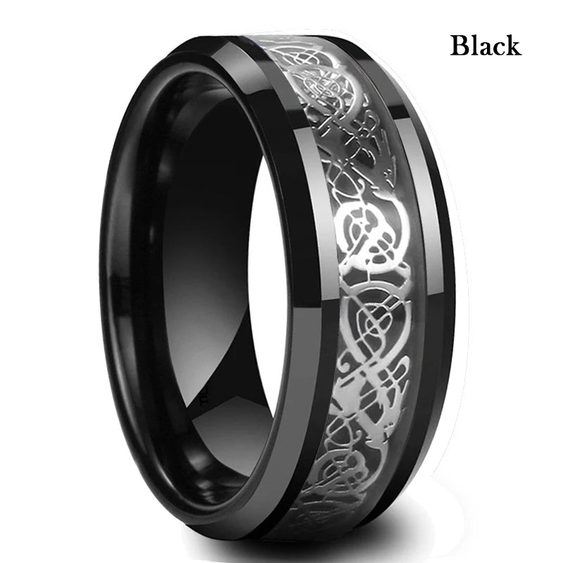 Herren Edelstahlring 8 mm mit keltischem Drachen Inlay 21 Farben Größe 6 bis 13-Yabubest - Home & More