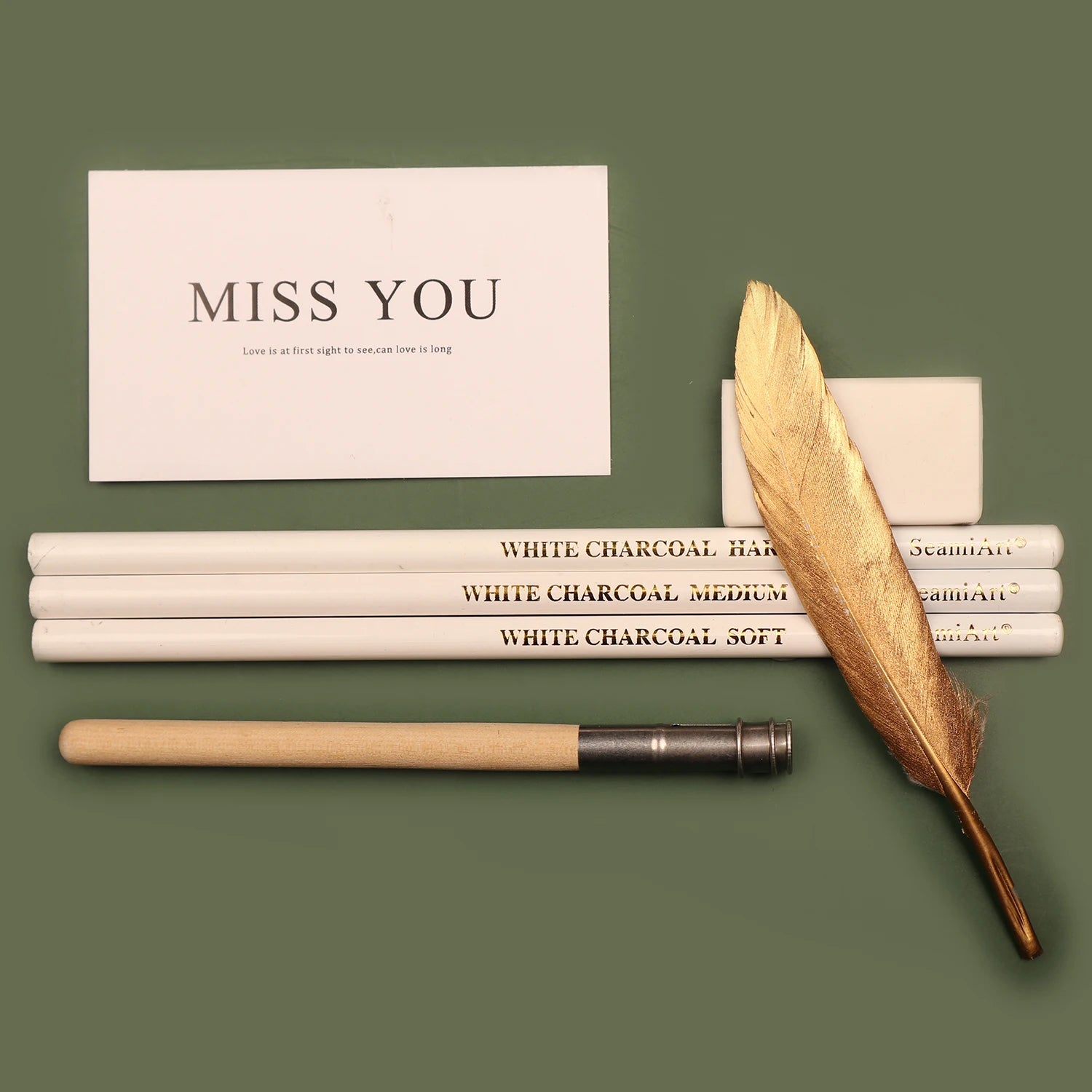 Set 3 Kohlestifte Weiß Weich Mittel Hart für Skizzen und Kunst-Yabubestshop