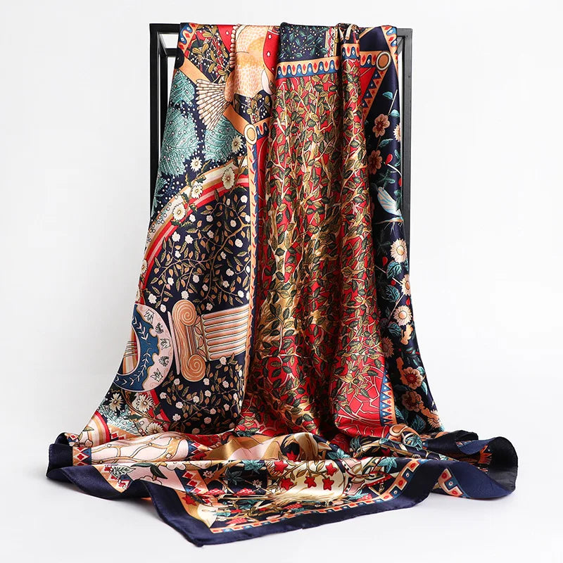 2024 seide Schal Quadrat Schal Für Frauen Drucken Stirnband Foulard Satin Hijab Haar Bands Halstuch Weibliche Kopf Wraps Bandana