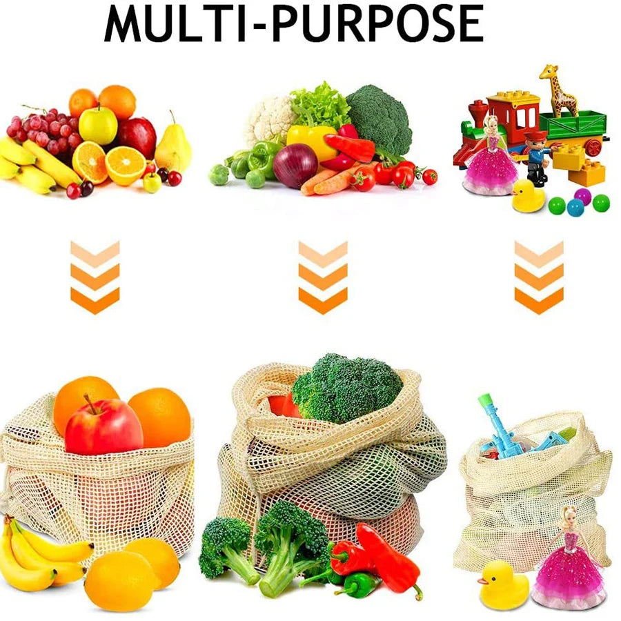 3 Stuecke Wiederverwendbare Baumwolle Netzbeutel fuer Obst und Ge