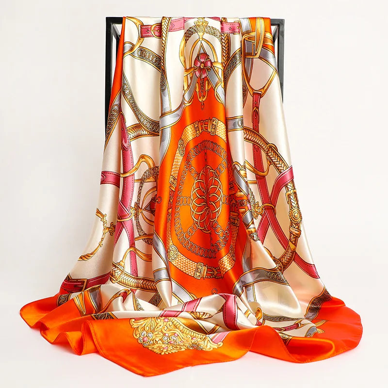 2024 seide Schal Quadrat Schal Für Frauen Drucken Stirnband Foulard Satin Hijab Haar Bands Halstuch Weibliche Kopf Wraps Bandana