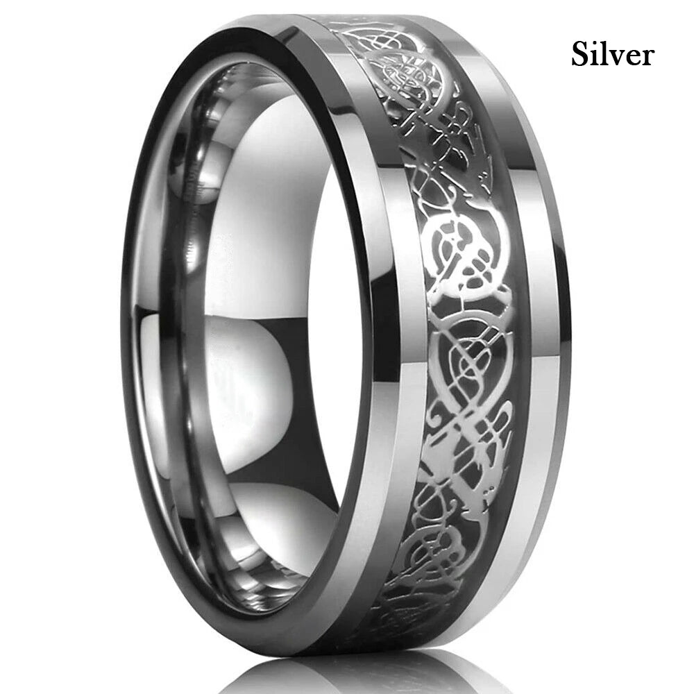 Herren Edelstahlring 8 mm mit keltischem Drachen Inlay 21 Farben Größe 6 bis 13-Yabubest - Home & More
