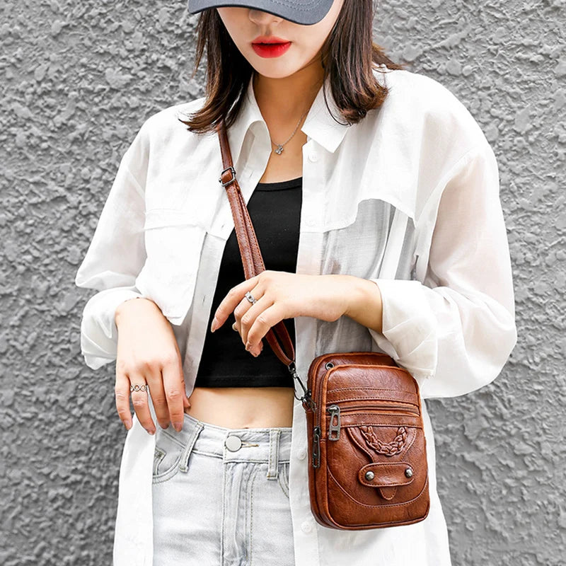 Vintage PU Leder Umhängetasche für Frauen kleine Crossbody Tasche